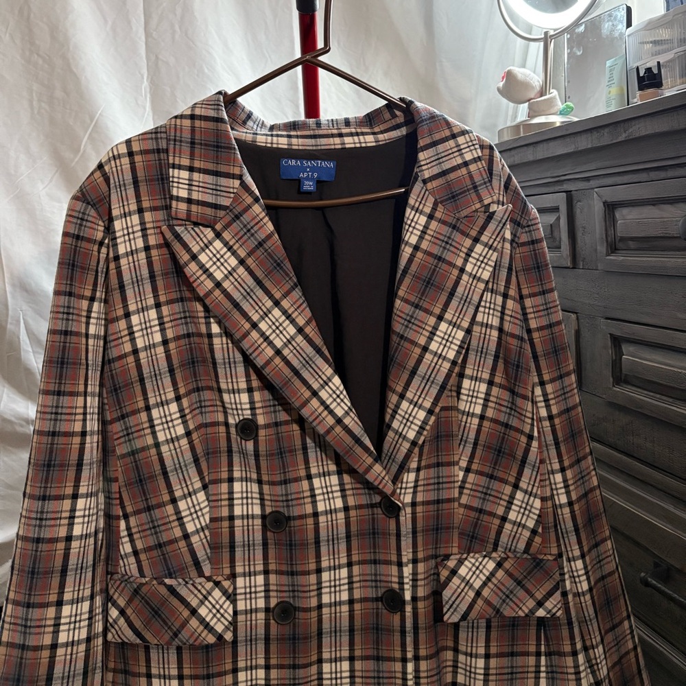 Apt. 9 Women's Checkered Blazer - Brown and Cream